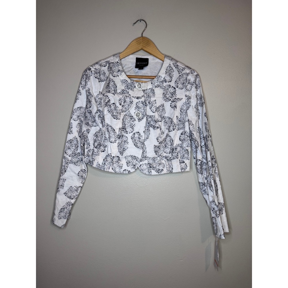 Insight New York Womens 2 Piece Skirt Suit Set White Black Leaf Print Size 4 NWT